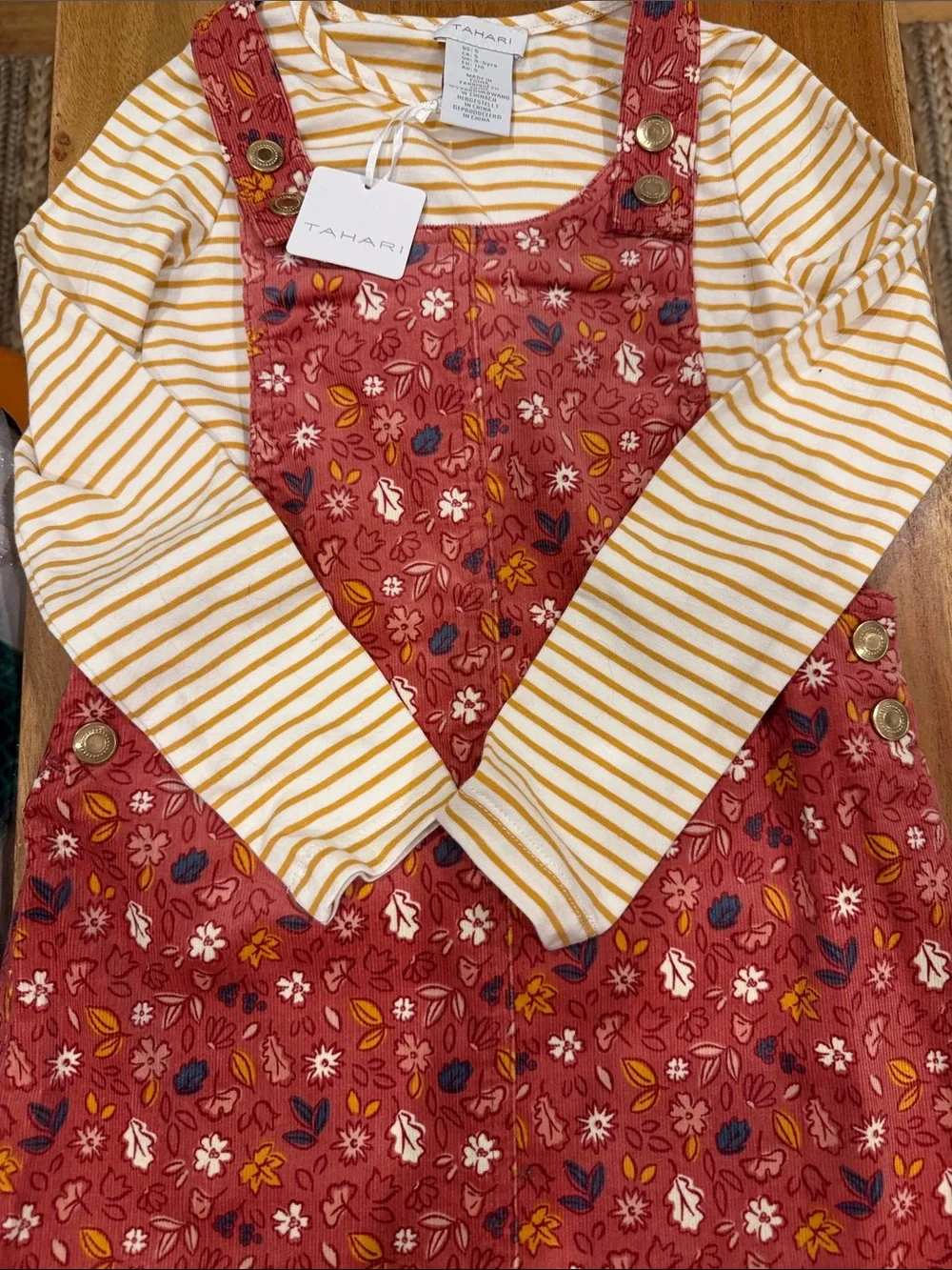 NWT Tahari Corduroy Pinafore Dress and Striped Tee
